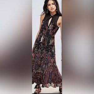 NWT Free People Velvet Paisley Slit Dress